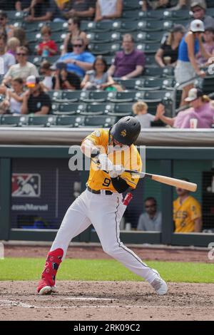 August 5 2023: El Paso left fielder Oscar Mercado (40) gets a hit during  the game with El Paso Chihuahuas and Salt Lake Bees held at Smiths Field in Salt  Lake Ut.