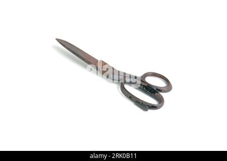 old and rusty scissors (around 1967) on white Background Stock Photo