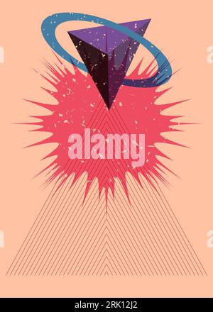 Colorful geometric shapes in risograph print texture style. Object in trendy riso graph design. Simple geometry elements. Stock Vector