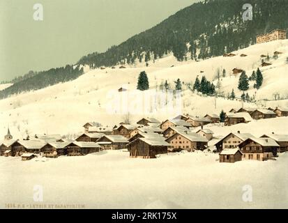 Leysin and the Grand Hotel in Winter, Leysin, Vaud, Switzerland 1890. Stock Photo