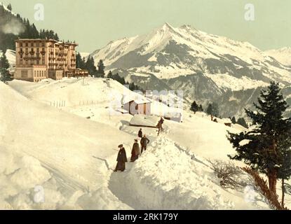Leysin, Grand Hotel and Chaussy in Winter, Leysin, Vaud, Switzerland 1890. Stock Photo