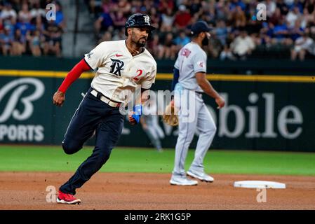 Texas Rangers second baseman Marcus Semien (2) swings at a pitch during the  second inning against the Oakland Athletics in Oakland, CA Thursday May 26  Stock Photo - Alamy