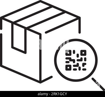 Parcel delivery with qr-code. Scan with magnifying glass. Pixel perfect icon Stock Vector