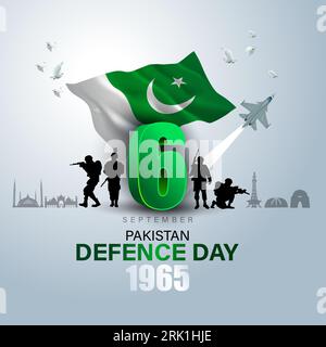 happy defense day Pakistan. 3d letter with Pakistani flag and black outline soldiers. abstract vector illustration design Stock Vector