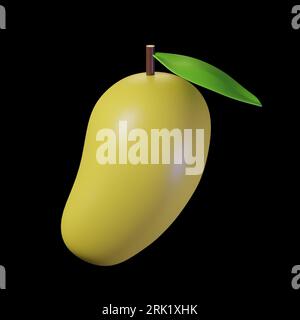 3d render icon Mango fruit isolated on black background. Realistic vector illustration Stock Photo