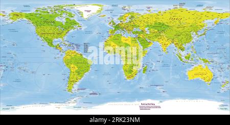 World Map Political Finnish Language Version Equirectangular projection Stock Vector