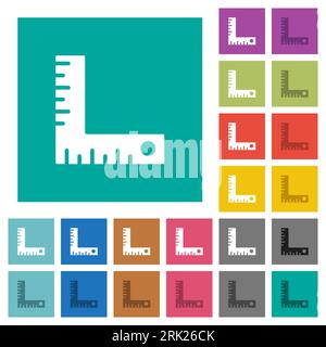 measurement tool solid multi colored flat icons on plain square backgrounds. Included white and darker icon variations for hover or active effects. Stock Vector