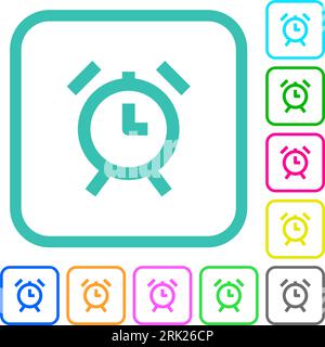 Alarm clock vivid colored flat icons in curved borders on white background Stock Vector