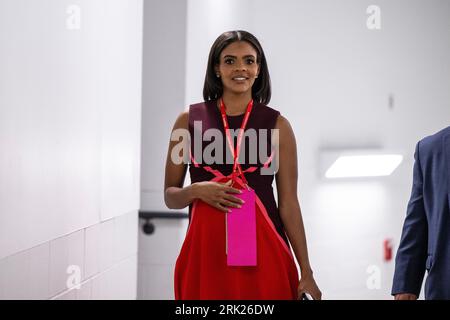 Milwaukee, USA. 23rd Aug, 2023. Political activist Candace Owens the spin  room at the Fiserv Forum following the first Republican Presidential  primary debate in Milwaukee, Wisconsin, on August 23, 2023. (Photo by