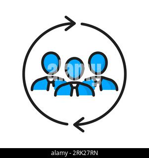 Business people teamwork, leaders partnership, exchange and cooperation color ERP icon. Vector enterprise resource planning, partners change Stock Vector