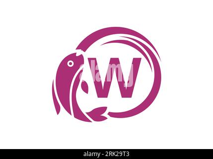Letter W Fish Logo design. Water Animal icon. Font emblem. Modern vector logotype for business and company identity. Stock Vector