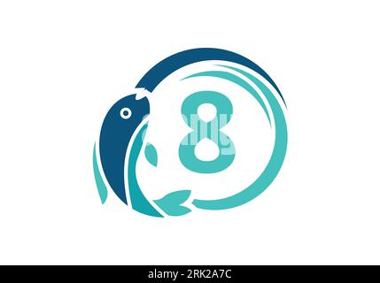 Letter 8 Fish Logo design. Water Animal icon. Font emblem. Modern vector logotype for business and company identity. Stock Vector