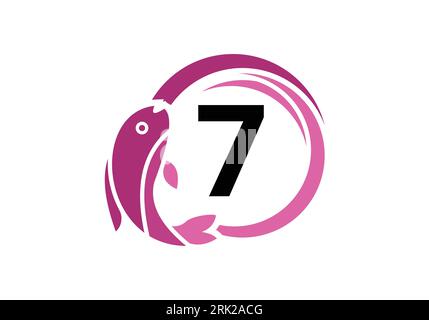 Letter 7 Fish Logo design. Water Animal icon. Font emblem. Modern vector logotype for business and company identity. Stock Vector