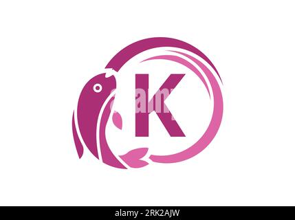 Letter K Fish Logo design. Water Animal icon. Font emblem. Modern vector logotype for business and company identity. Stock Vector