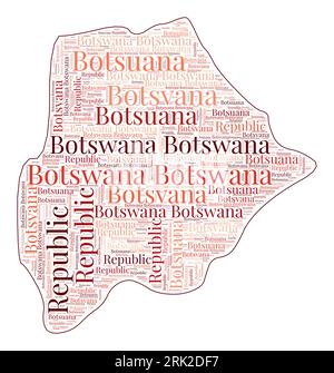Botswana shape filled with country name in many languages. Botswana map in wordcloud style. Superb vector illustration. Stock Vector