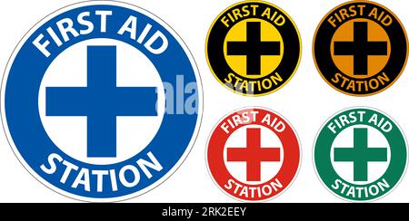 Floor Sign, First Aid Station Stock Vector