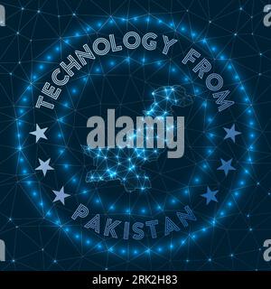 Technology From Pakistan. Futuristic geometric badge of the country. Technological concept. Round Pakistan logo. Vector illustration. Stock Vector