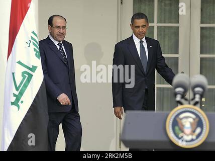 Bildnummer: 53220480  Datum: 22.07.2009  Copyright: imago/Xinhua (090722) -- WASHINGTON, July 22, 2009 (Xinhua) -- US President Barack Obama (R) and Iraqi Prime Minister Nouri al-Maliki arrive at a joint press conference  in Washington, DC, July 22, 2009. Obama met Maliki here on Wednesday, the first between the two sides since US troops withdrew from Iraqi cities at the end of June. (Xinhua/Zhang Yan) (4)US-IRAQ-OBAMA-MALIKI-PRESS CONFERENCE  PUBLICATIONxNOTxINxCHN  People Politik kbdig xkg  2009 quer  o0 USA, Premierminister, Pressekonferenz, Pressetermin    Bildnummer 53220480 Date 22 07 20 Stock Photo