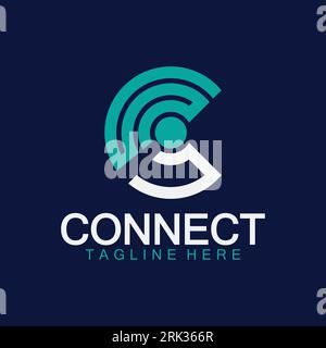 Letter c connection logo with signal design vector illustration Stock Vector