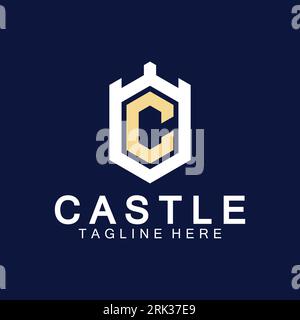 Letter c castle logo icon design template Stock Vector