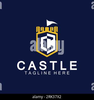 Letter c castle logo icon design template Stock Vector