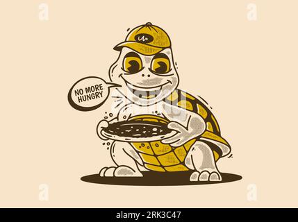 Retro mascot character illustration of a turtle holding a pizza Stock Vector