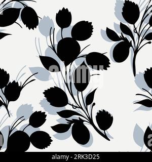 branched leaf pattern, textile background, fabric ink printing, Vector foliage silhouettes, Natural organic ornament with black branches. Botanical se Stock Vector