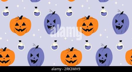 Halloween seamless pattern with pumpkins Stock Vector