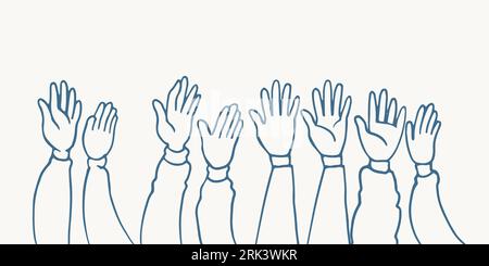 hand drawn eight hands five clapping ovation illustration sketch isolated on white background with plain clothes style. Stock Vector