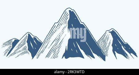 four Hand drawing line up of mountain hill plateau sketch illustration isolated on white background. Stock Vector