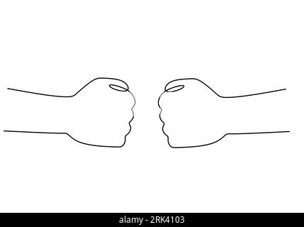 One continuous single line of two hand boxing fist isolated on white background. Stock Vector