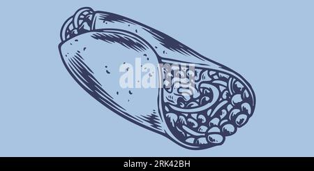 Hand drawing fast food set of big kebab.Junk food restaurant fast food menu. Stock Vector
