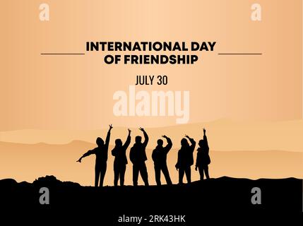 International friendship day background banner poster with six people group. Stock Vector