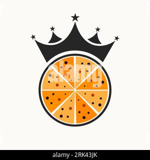 Pizza King Logo Design Concept With Crown Icon Stock Vector