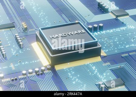 Hardware text on computer printed circuit board. 3D illustration. Stock Photo