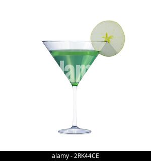 Green appletini cocktail with apple garnish in martini glass on white background Stock Photo