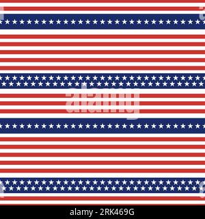 Seamless pattern of american independence day background with united states flag in horizontal style. Stock Vector