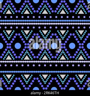 Circle Tribal ethnic seamless pattern in blue dominant color. Stock Vector