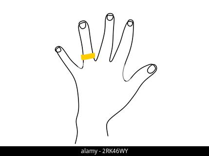 One continuous single line hand drawing of left hand wear ring with isolated on white background. Stock Vector