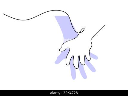 One continuous single line hand drawing of hand hold hand with isolated on white background. Stock Vector