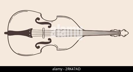 Vintage hand drawn cello in vintage engraved style. Isolated on white background. front view. Stock Vector