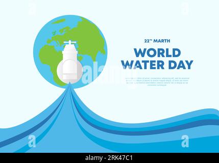 World water day poster banner background with world globe world and pump on blue white color. Stock Vector