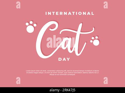 Background for the international cat day on August 8. With cat footprint Funny cartoon cat.. Happy animals Print to greeting card, poster on pink colo Stock Vector