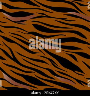 Tiger skin seamless pattern in black orange color. Stock Vector