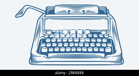 Vintage hand drawn of traditional typewriter machine isolated on white background. Stock Vector