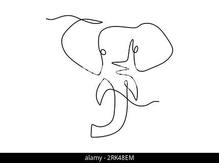 One continuous single line of elephant head for world elephant day isolated on white background. Stock Vector