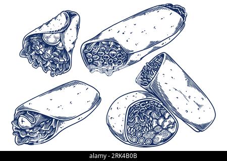 food engraving hand drawing set of kebabs isolated on white background. Stock Vector