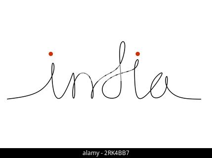 One continuous single line hand drawn of india lettering for india independence day isolated on white background. Stock Vector