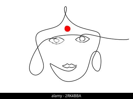One continuous single line hand drawn of india woman for india independence day isolated on white background. Stock Vector