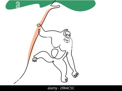 One continuous single line of for hiking orangutan international orangutan day isolated on white background. Stock Vector